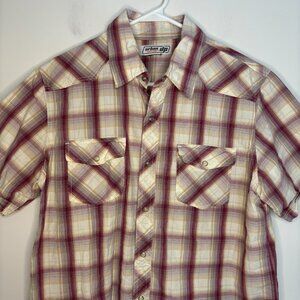 URBAN PIPELINE Short Sleeve Pearl Snap Button Up Shirt Mens L Plaid Western